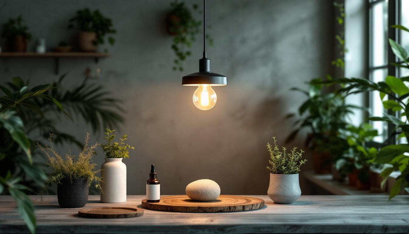 A photograph of a beautifully designed dave the diver lighting fixture in an eco-friendly setting