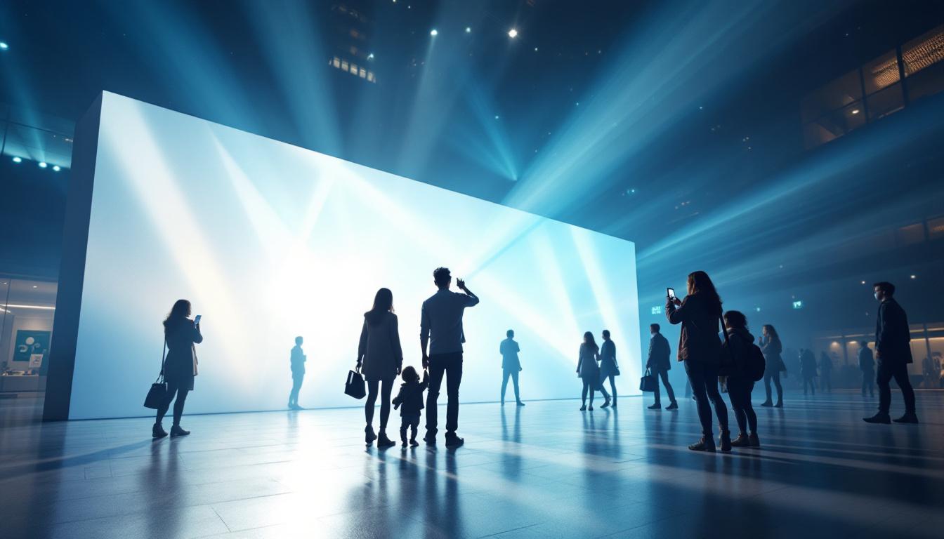 A photograph of a dynamic lighting installation in an urban setting