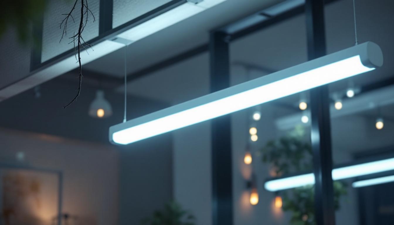 A photograph of capture a photograph of a t8 integrated led tube light installed in a modern setting