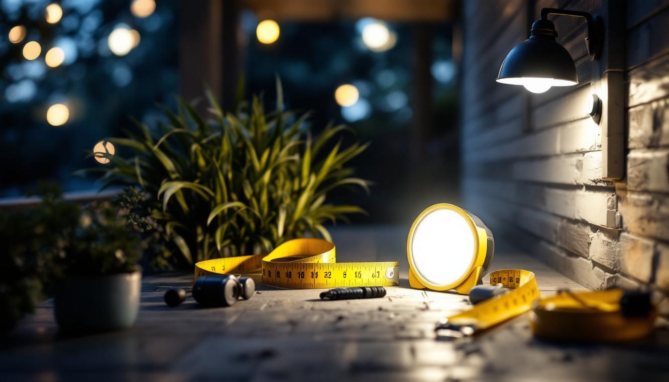 A photograph of a well-lit porch showcasing various lighting fixtures