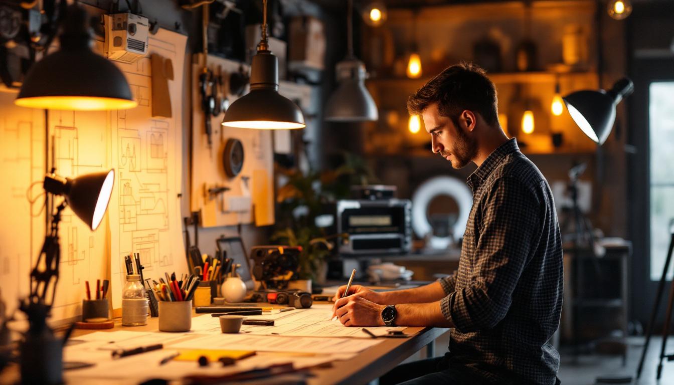 A photograph of a well-lit engineering workspace