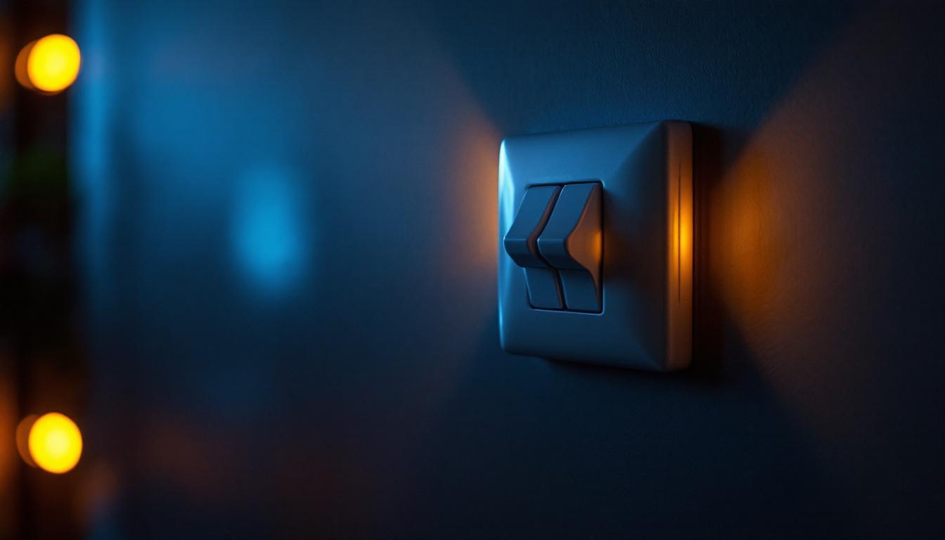 A photograph of a close-up shot of a general electric light switch being used in a well-lit room