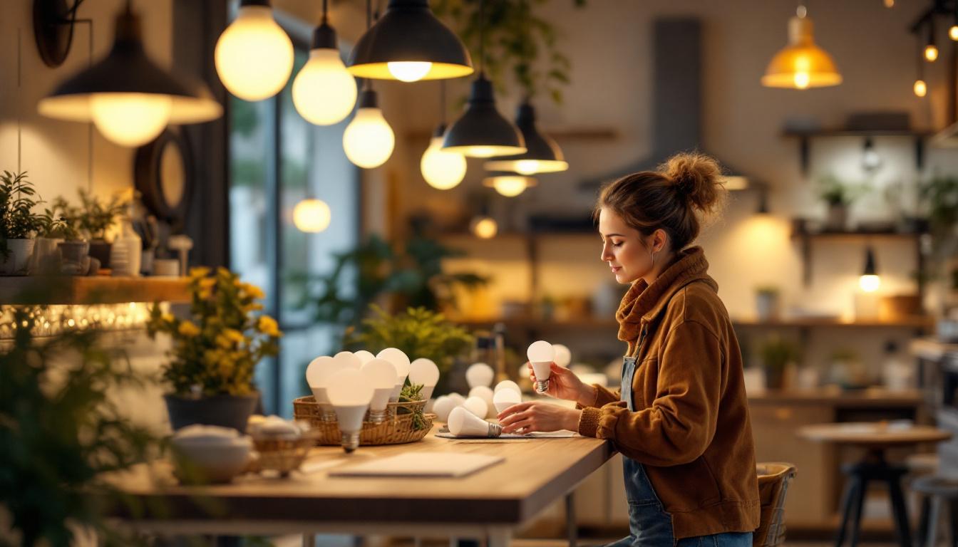 A photograph of a well-lit home interior showcasing various led bulb options in stylish fixtures