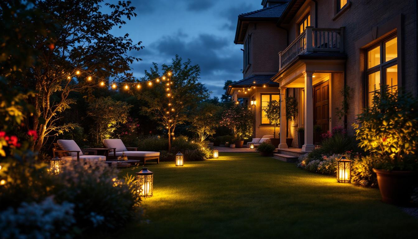 A photograph of a beautifully illuminated patio at dusk