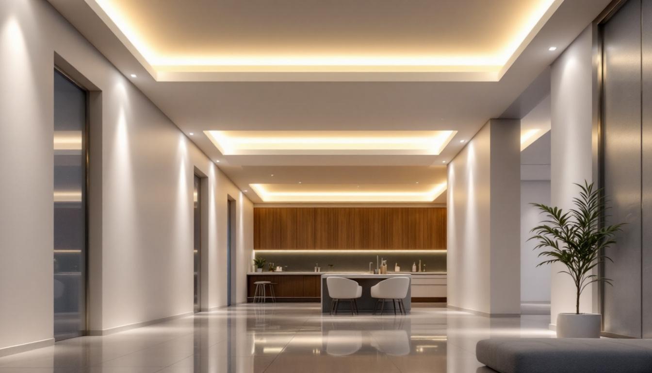 A photograph of a beautifully lit interior space showcasing recessed led retrofit lighting
