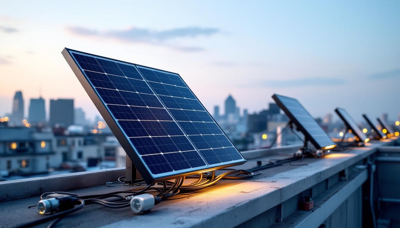 A photograph of a solar light installation on a rooftop