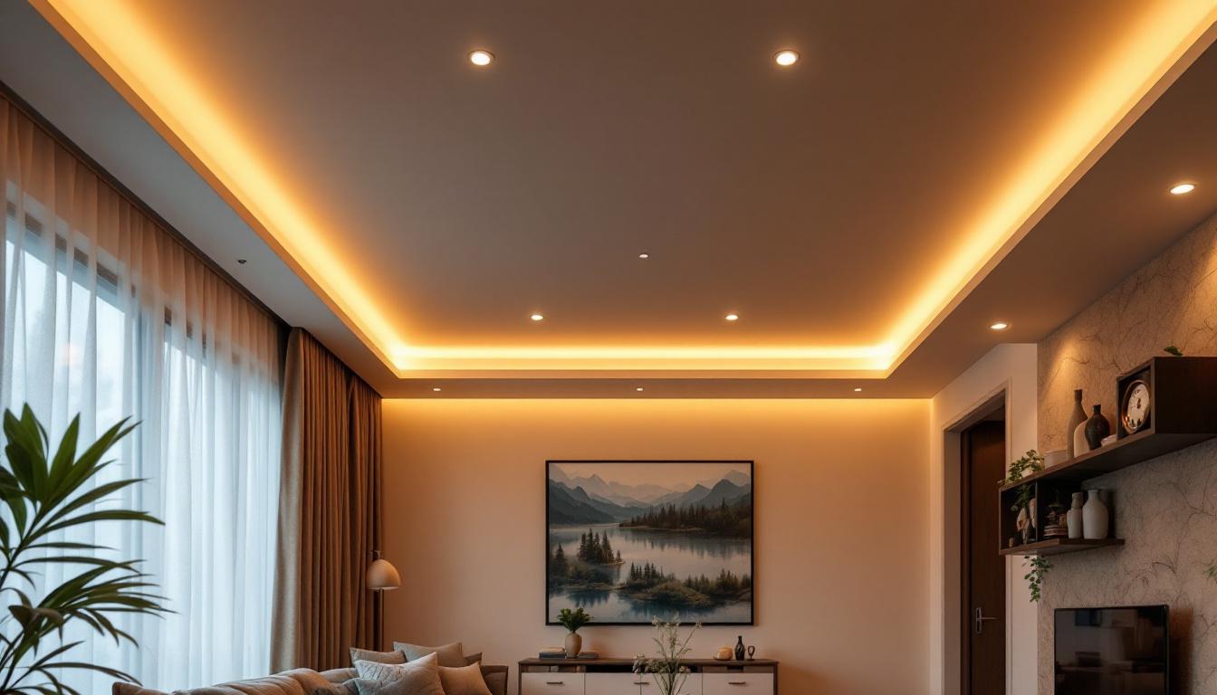 A photograph of a beautifully designed room featuring realistic-looking fake recessed lighting