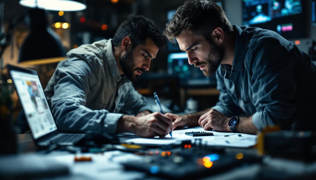 A photograph of a focused electrical engineer working intently at a workstation
