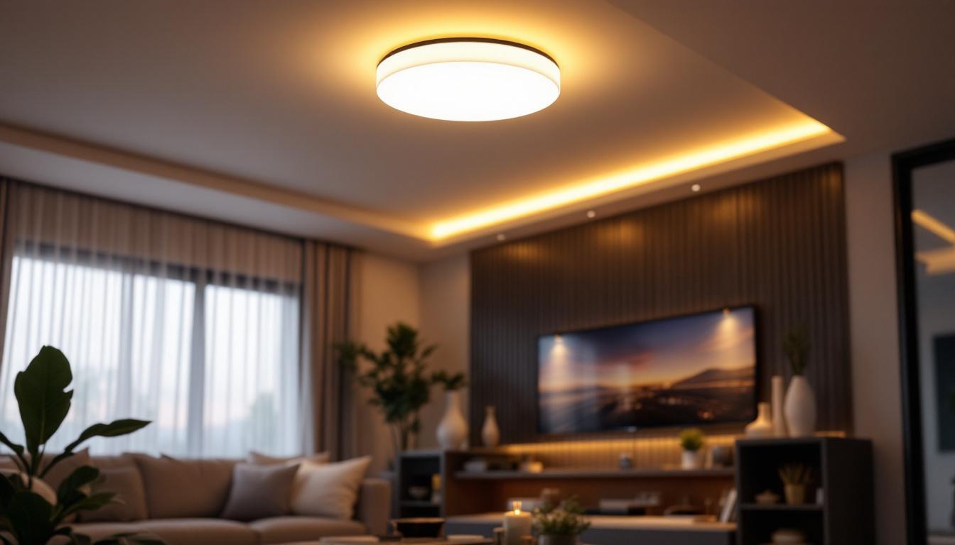 A photograph of a stylish ceiling light led flush mount installed in a modern living space