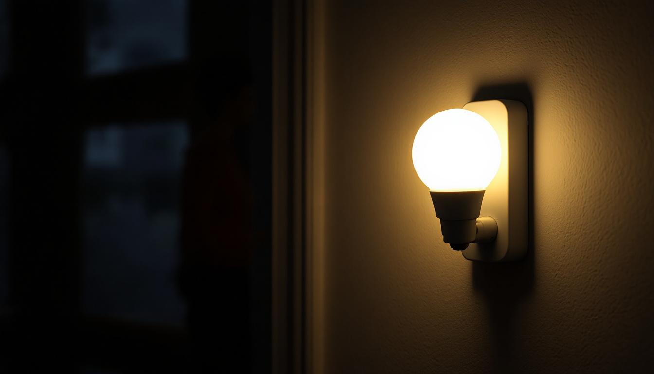 A photograph of a motion-sensing light bulb in action