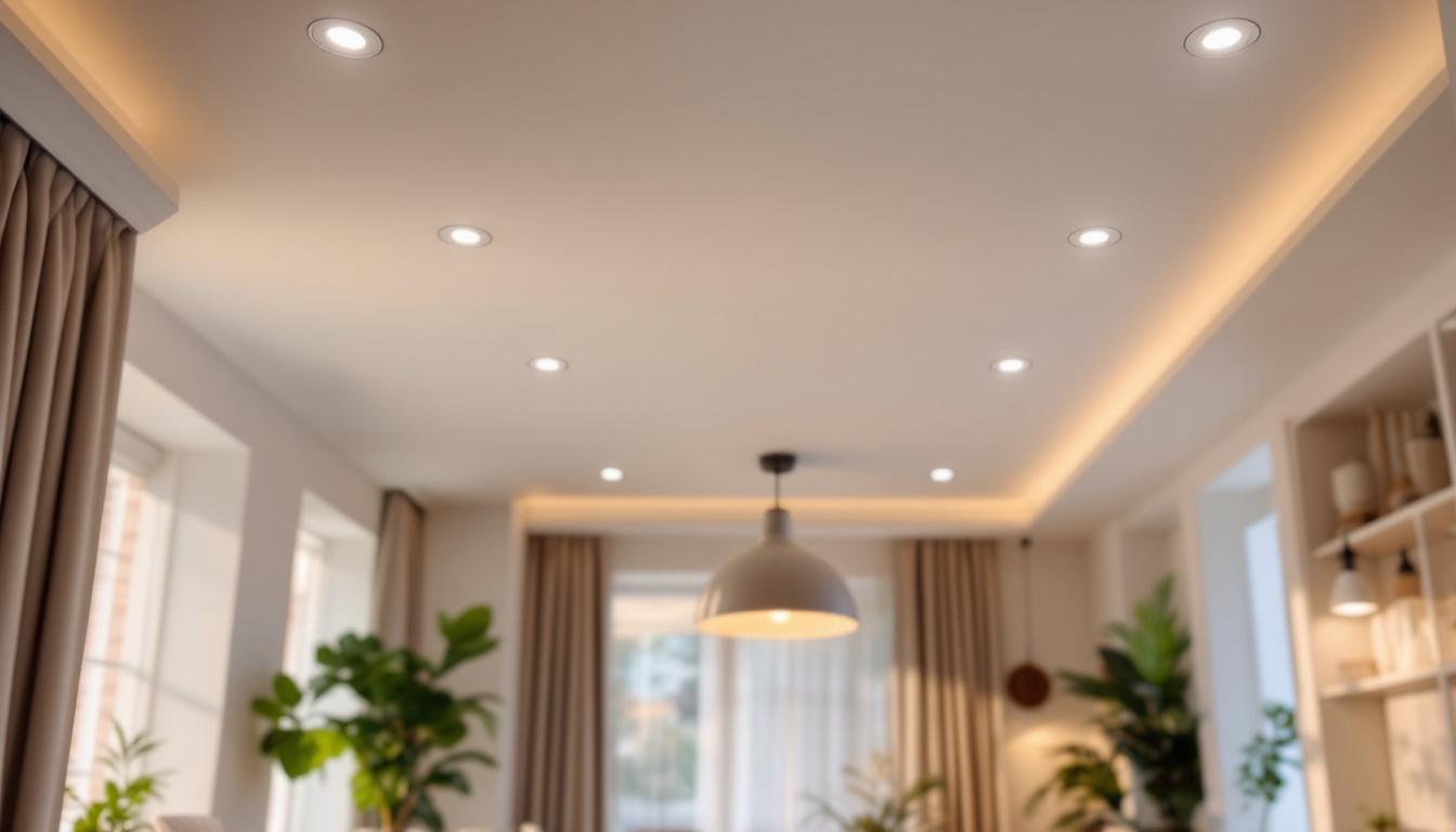 A photograph of a beautifully lit room featuring dimmable led recessed ceiling lights in action