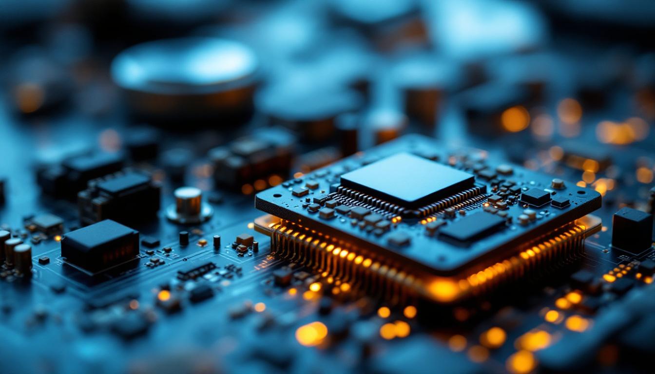 A photograph of a close-up shot of an integrated switch on a circuit board