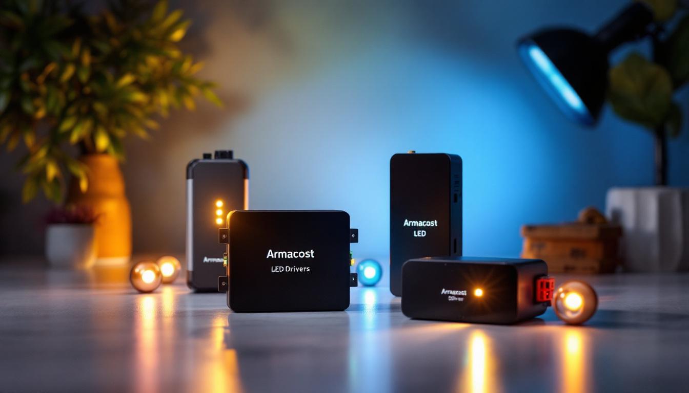 A photograph of a well-lit scene showcasing various armacost led drivers in a modern lighting setup