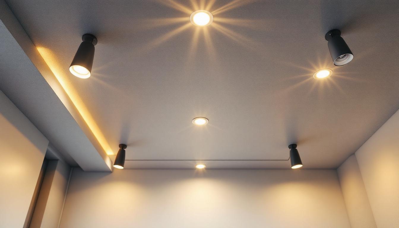 A photograph of a beautifully designed drop ceiling featuring sleek recessed lights