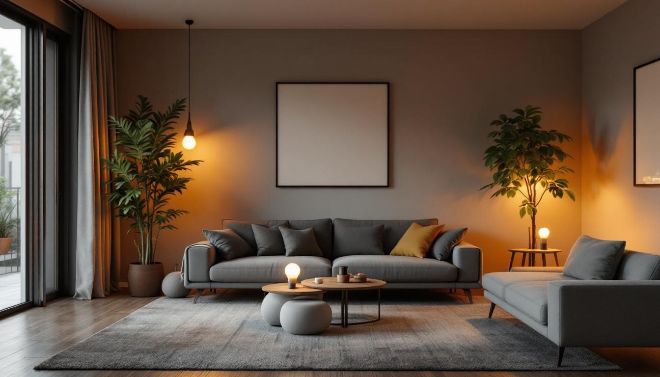 A photograph of a modern living space illuminated by various homeline light bulbs