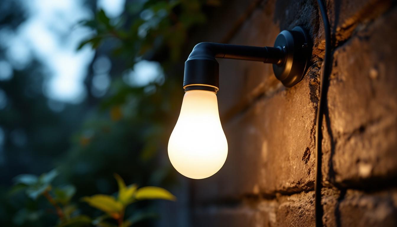 A photograph of a solar light bulb installed in an outdoor setting