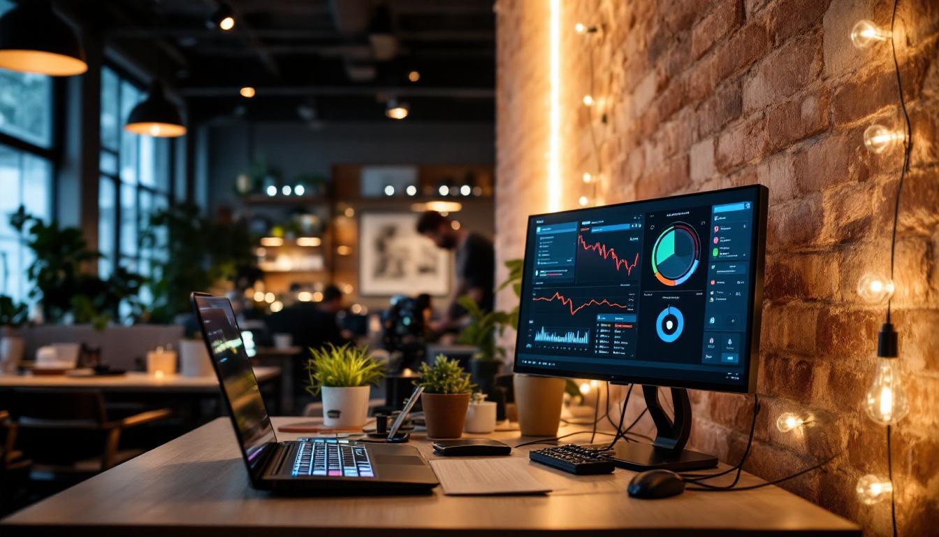 A photograph of a modern lighting control system in action within a stylish bergen industries workspace