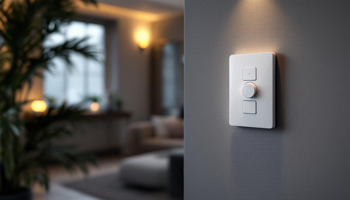 A photograph of capture a photograph of a modern programmable wall switch timer installed in a stylish home setting