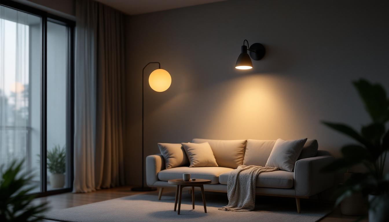 A photograph of a stylish indoor motion-sensing light fixture in a modern living space