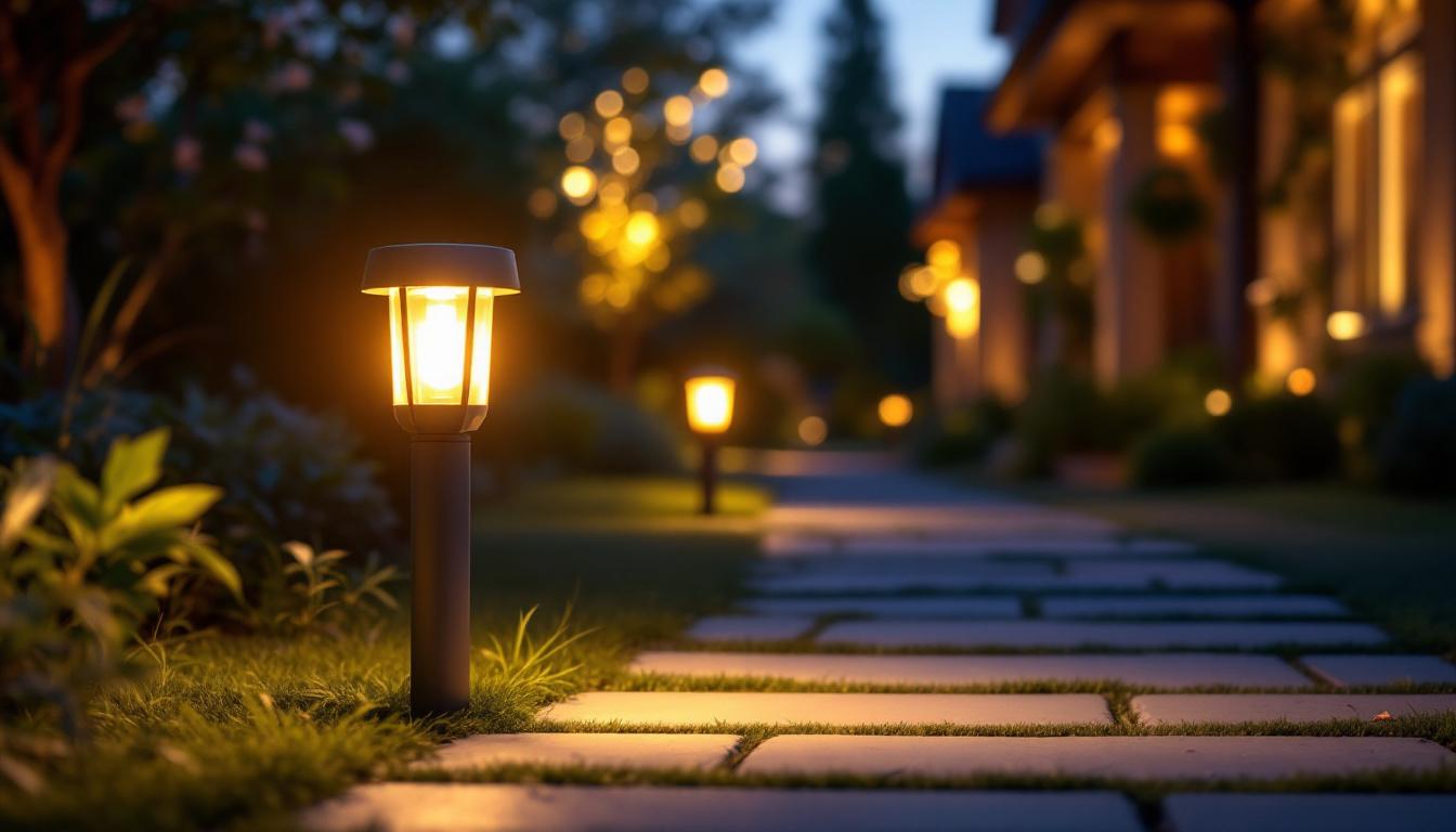 A photograph of a serene outdoor setting at dusk