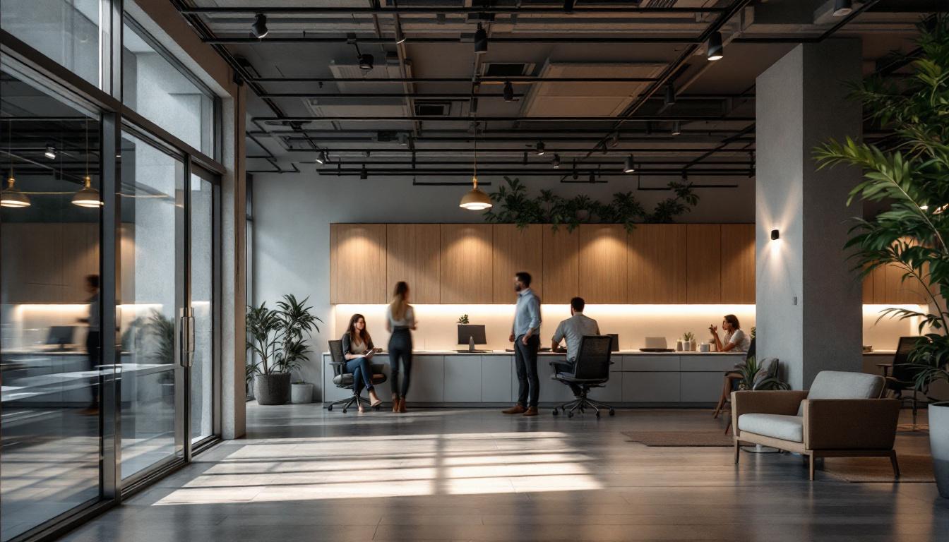 A photograph of a modern indoor space featuring an ultrasonic occupancy sensor in action