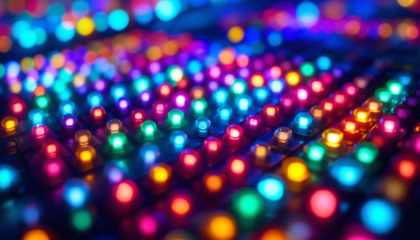 A photograph of a vibrant array of 500 led lights arranged in an artistic pattern