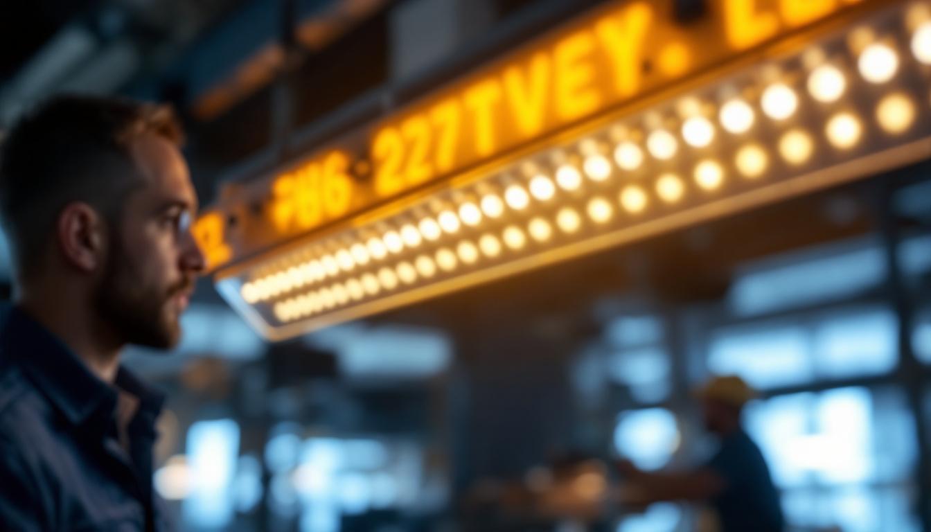A photograph of a close-up shot of a 277-volt led light fixture in a professional setting
