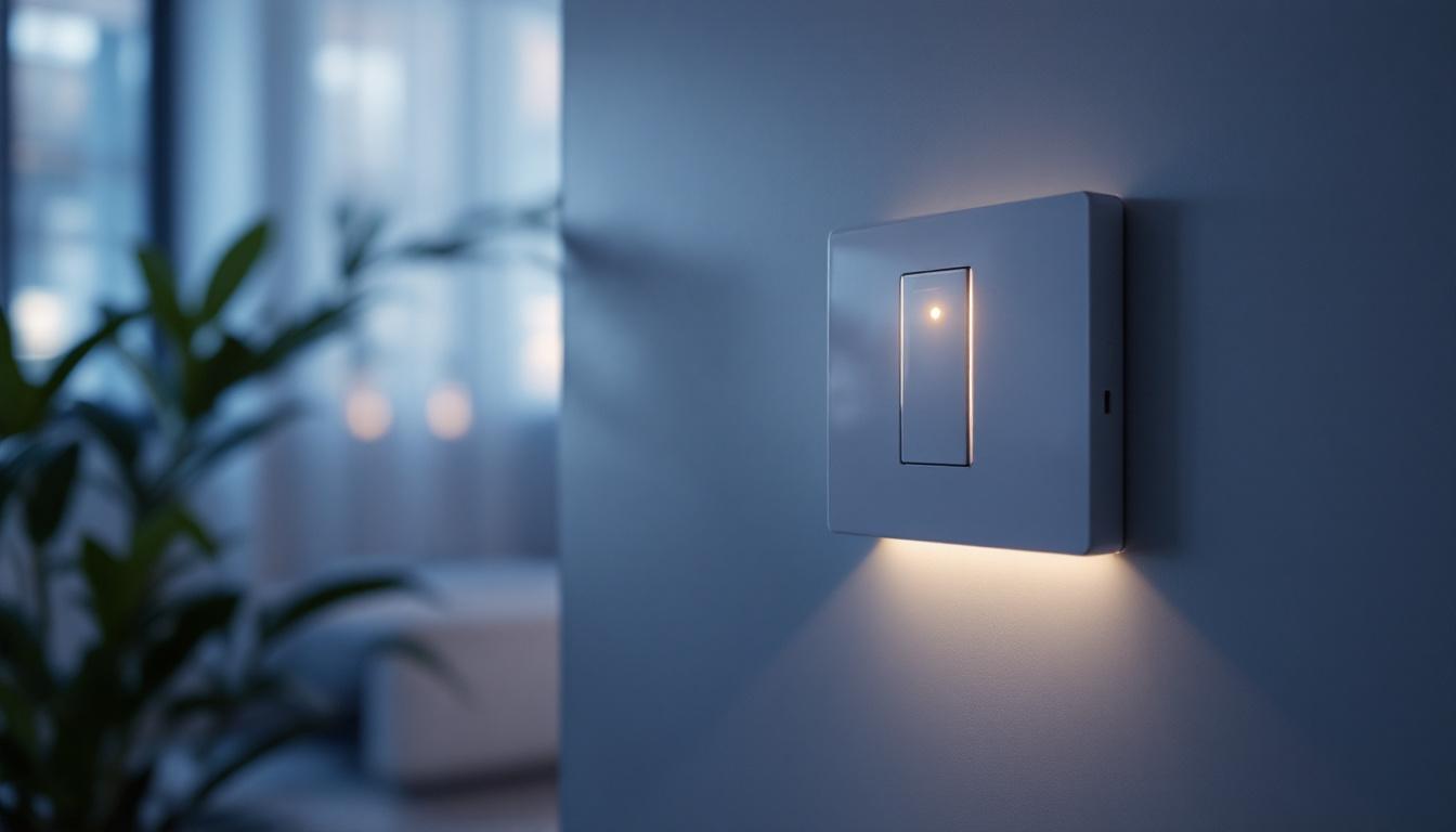 A photograph of a well-lit interior scene featuring a modern led switch wall in action