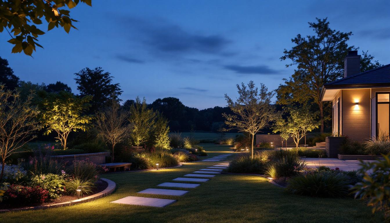 A photograph of capture a photograph of a beautifully illuminated outdoor landscape at dusk