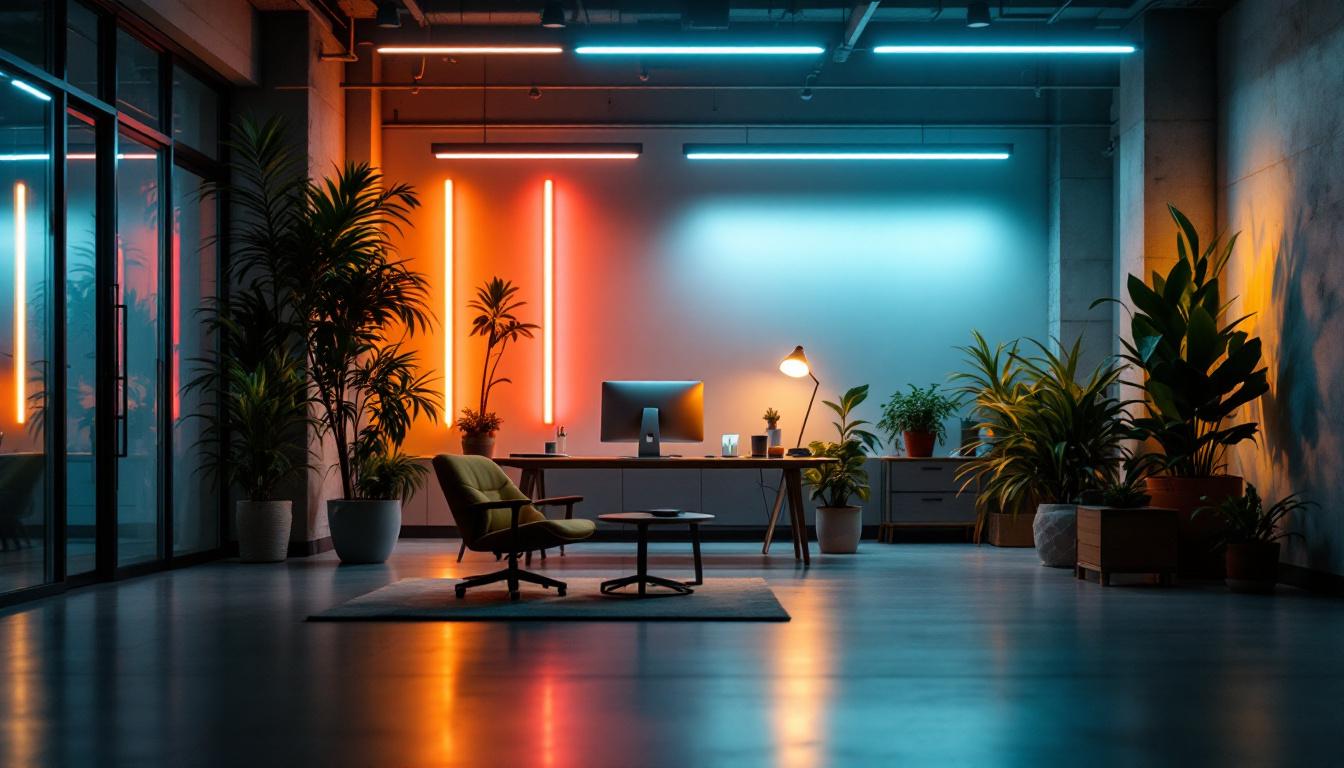 A photograph of a modern workspace illuminated by sleek striplight led tubes