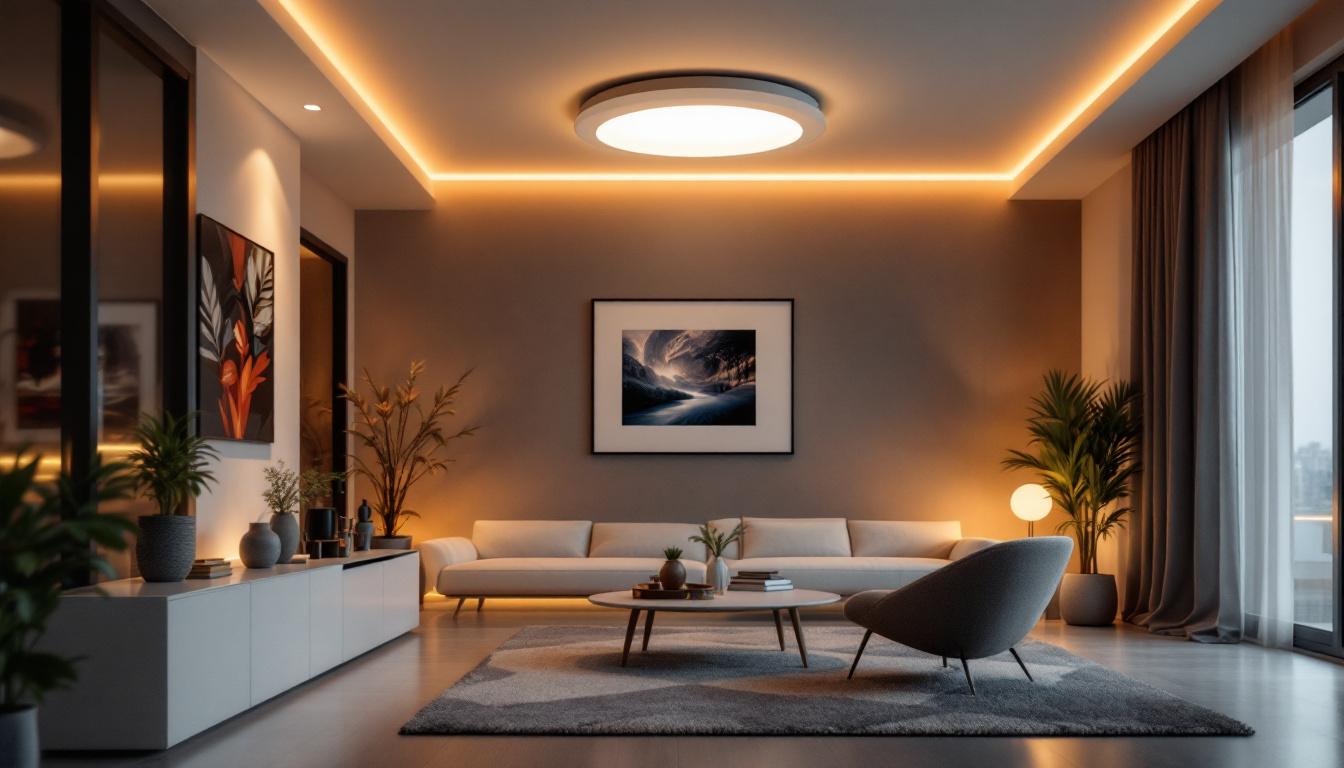 A photograph of a modern interior space showcasing a stylish led recessed downlight in use