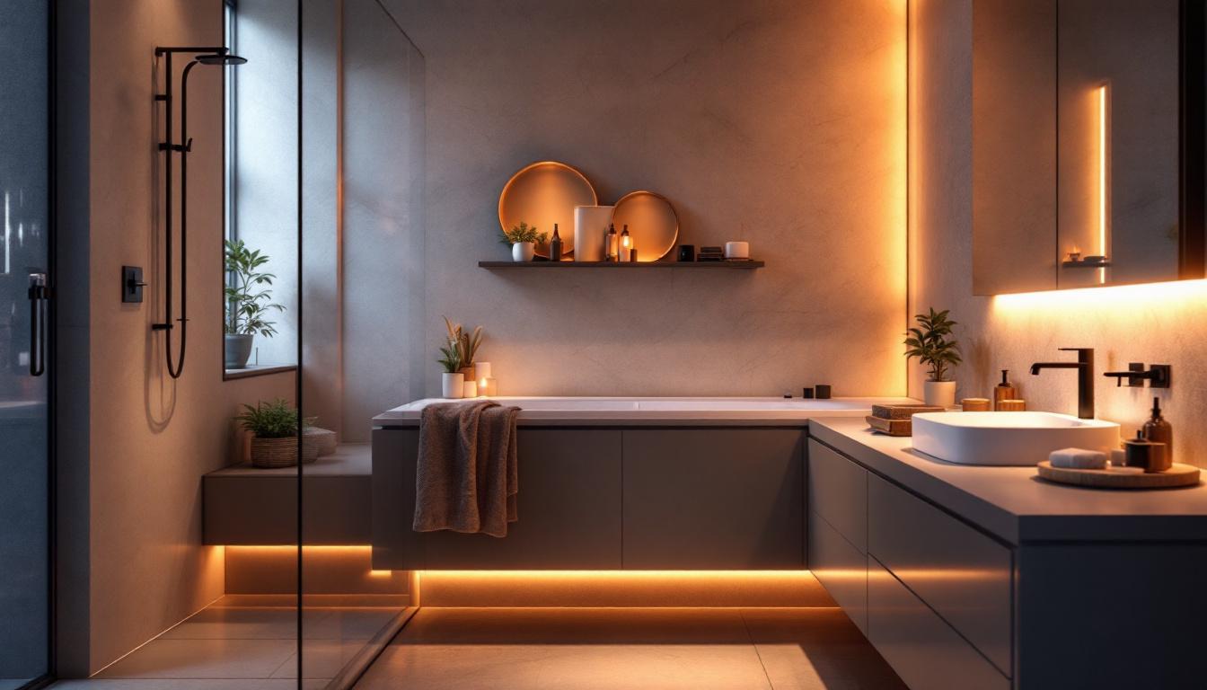 A photograph of a beautifully lit bathroom featuring stylish waterproof led lights