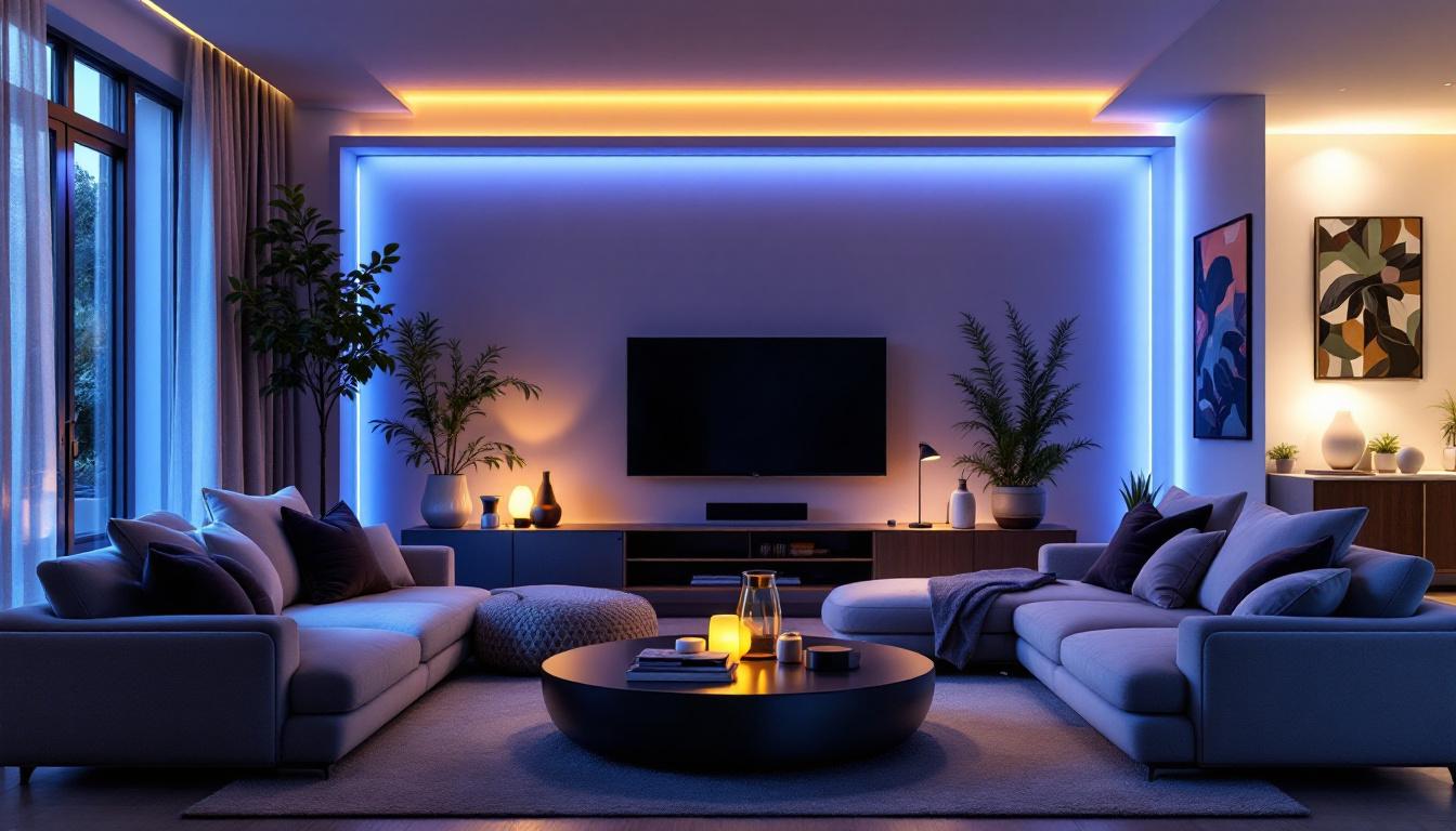 A photograph of a beautifully designed living space illuminated by sleek led panel lights