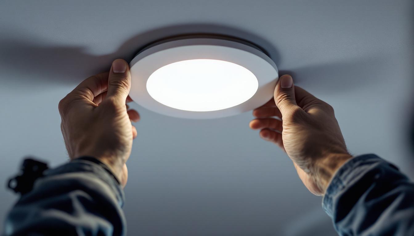 A photograph of a close-up view of a 3-inch led recessed light being installed in a ceiling