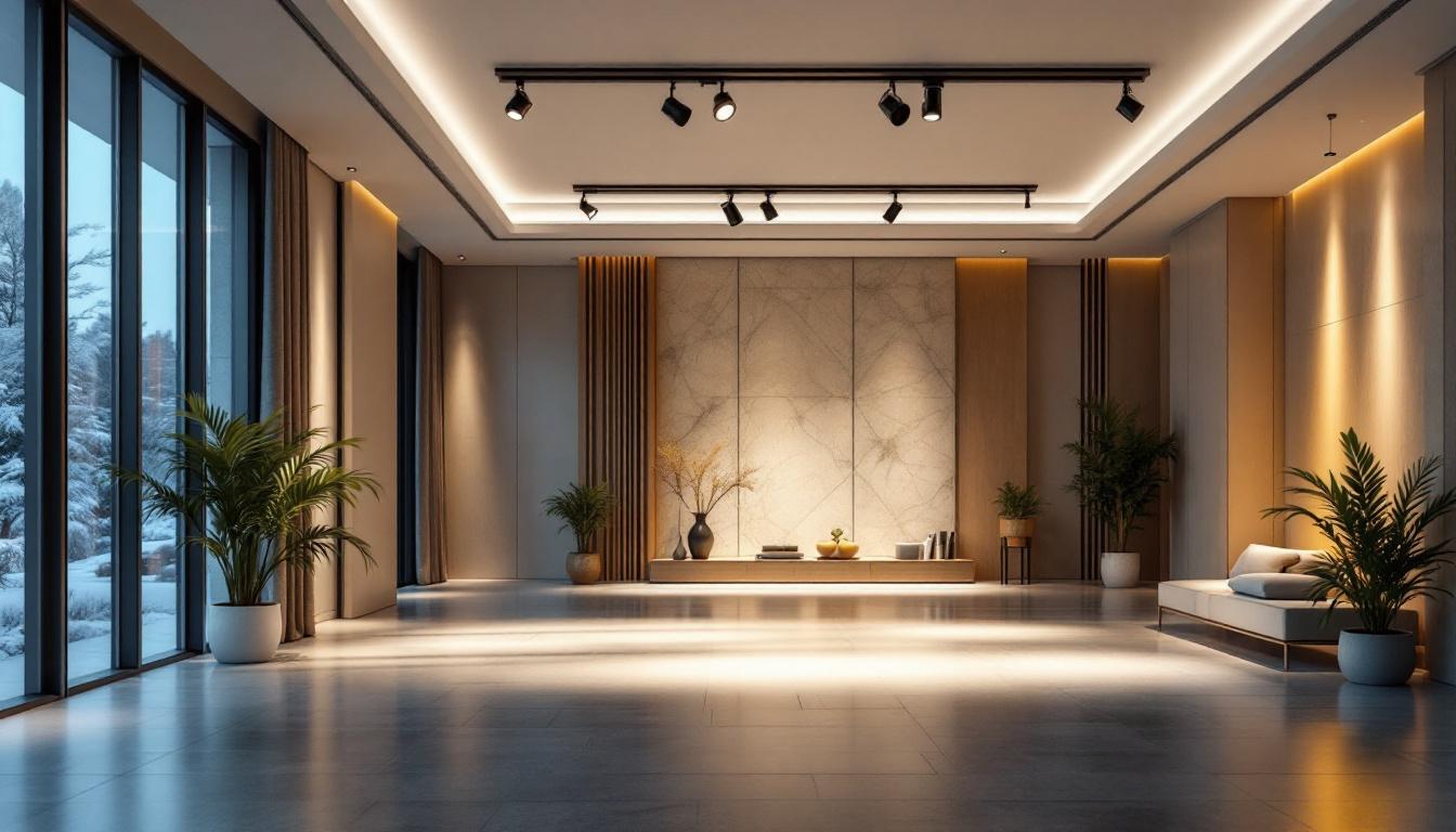 A photograph of a sleek and modern interior space showcasing various styles of professional track lighting