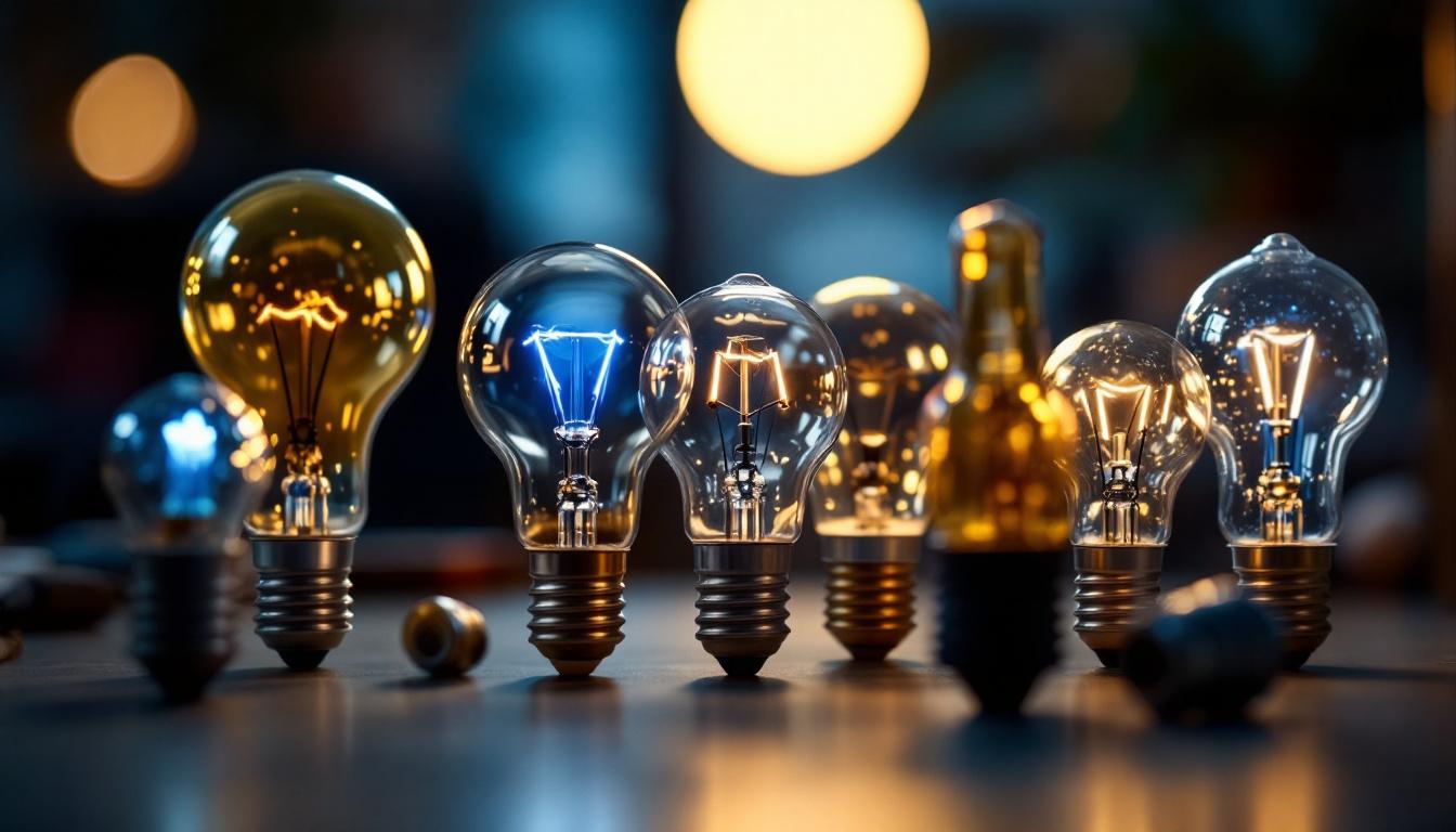 A photograph of a close-up view of various small light bulbs
