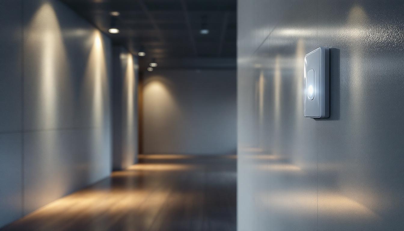 A photograph of a well-lit interior space featuring led lights activated by a motion detector switch