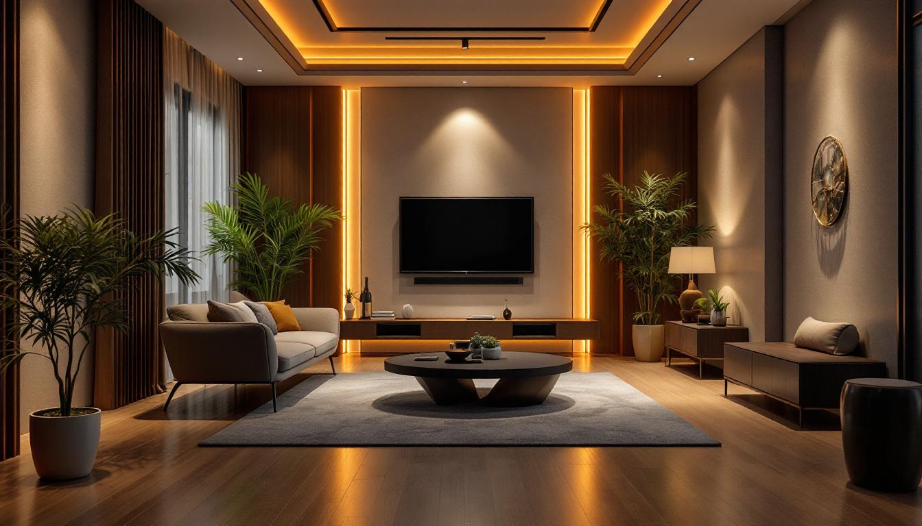 A photograph of a beautifully designed room featuring recessed lights
