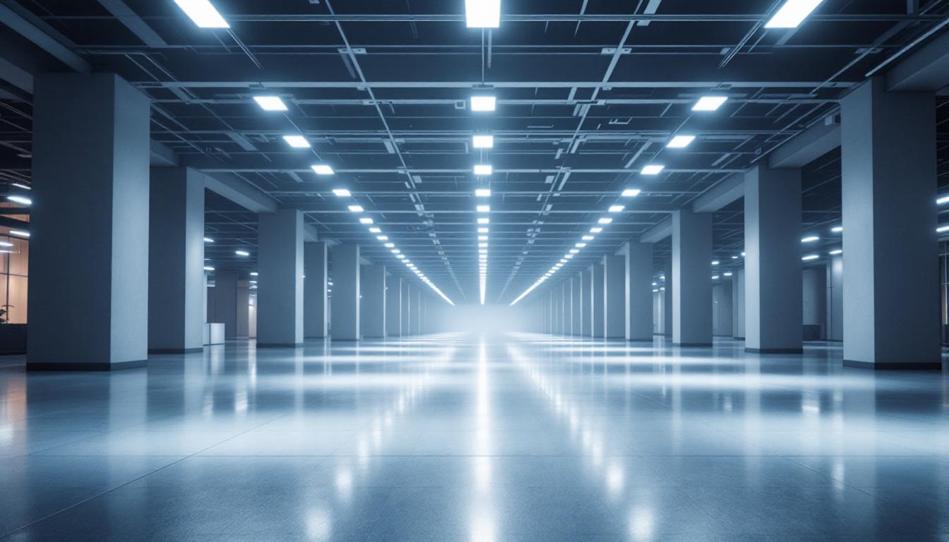 A photograph of a large-scale commercial space illuminated by sleek led surface mount light fixtures