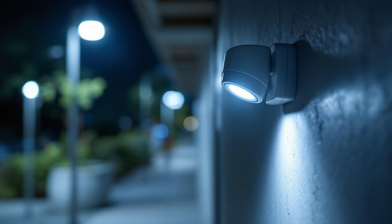 A photograph of capture a photograph of a well-lit outdoor area featuring a sensor light in action