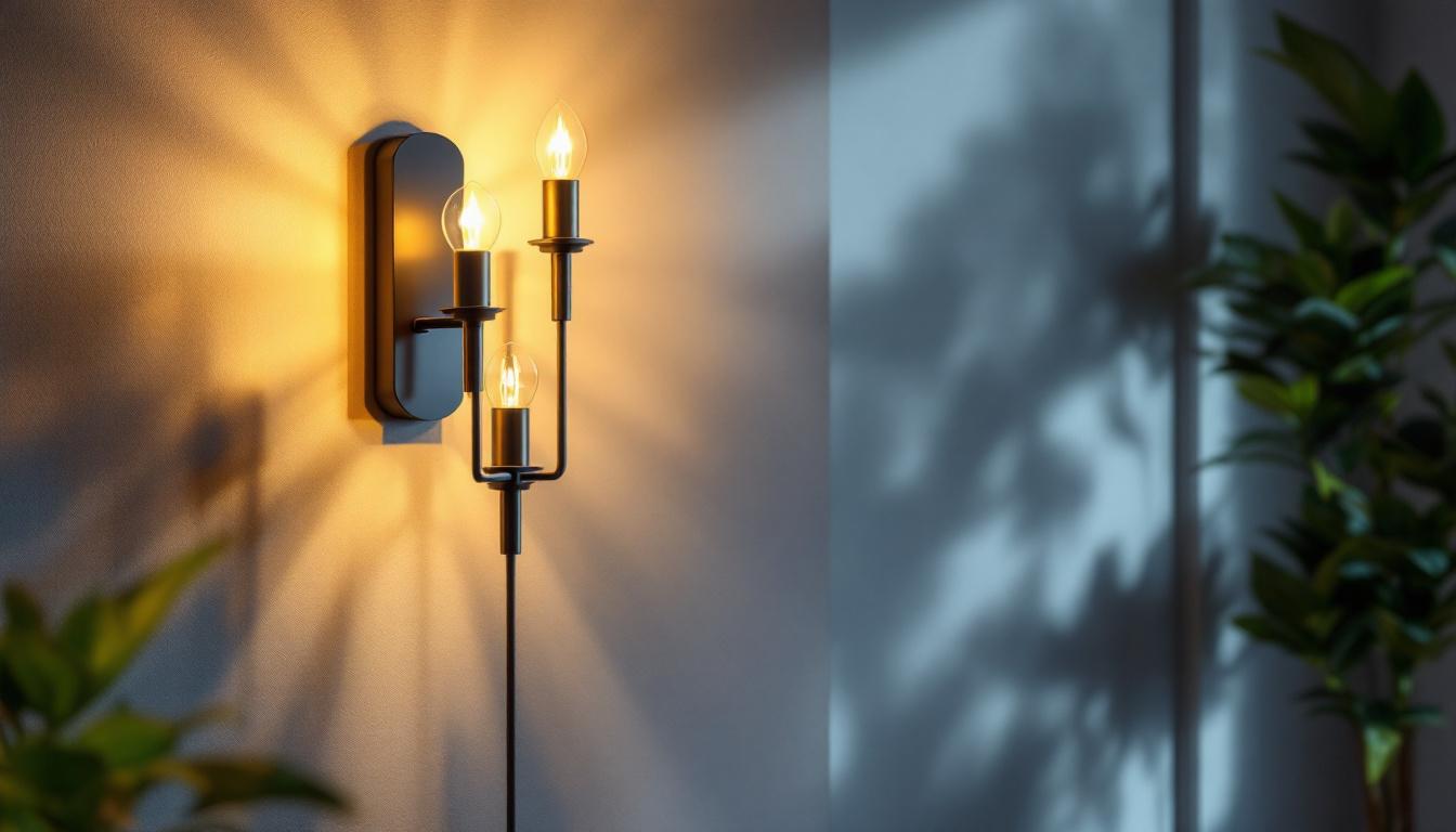 A photograph of a stylish multi-light wall sconce elegantly illuminated in a modern interior setting