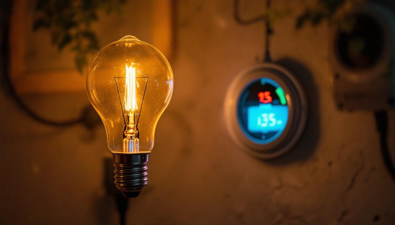 A photograph of a b13 bulb illuminated in a cozy home setting