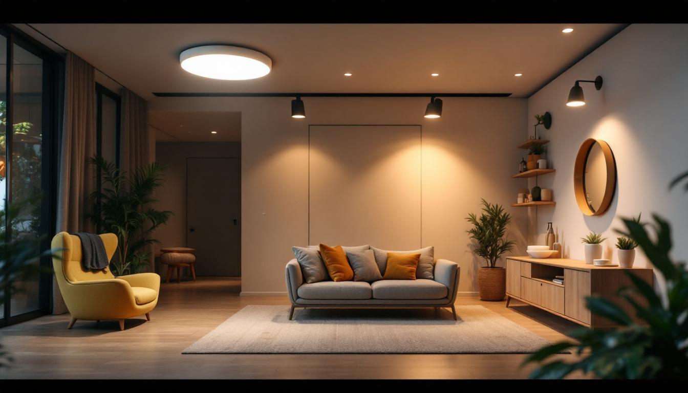 A photograph of a well-lit interior space showcasing a variety of recessed lights in action