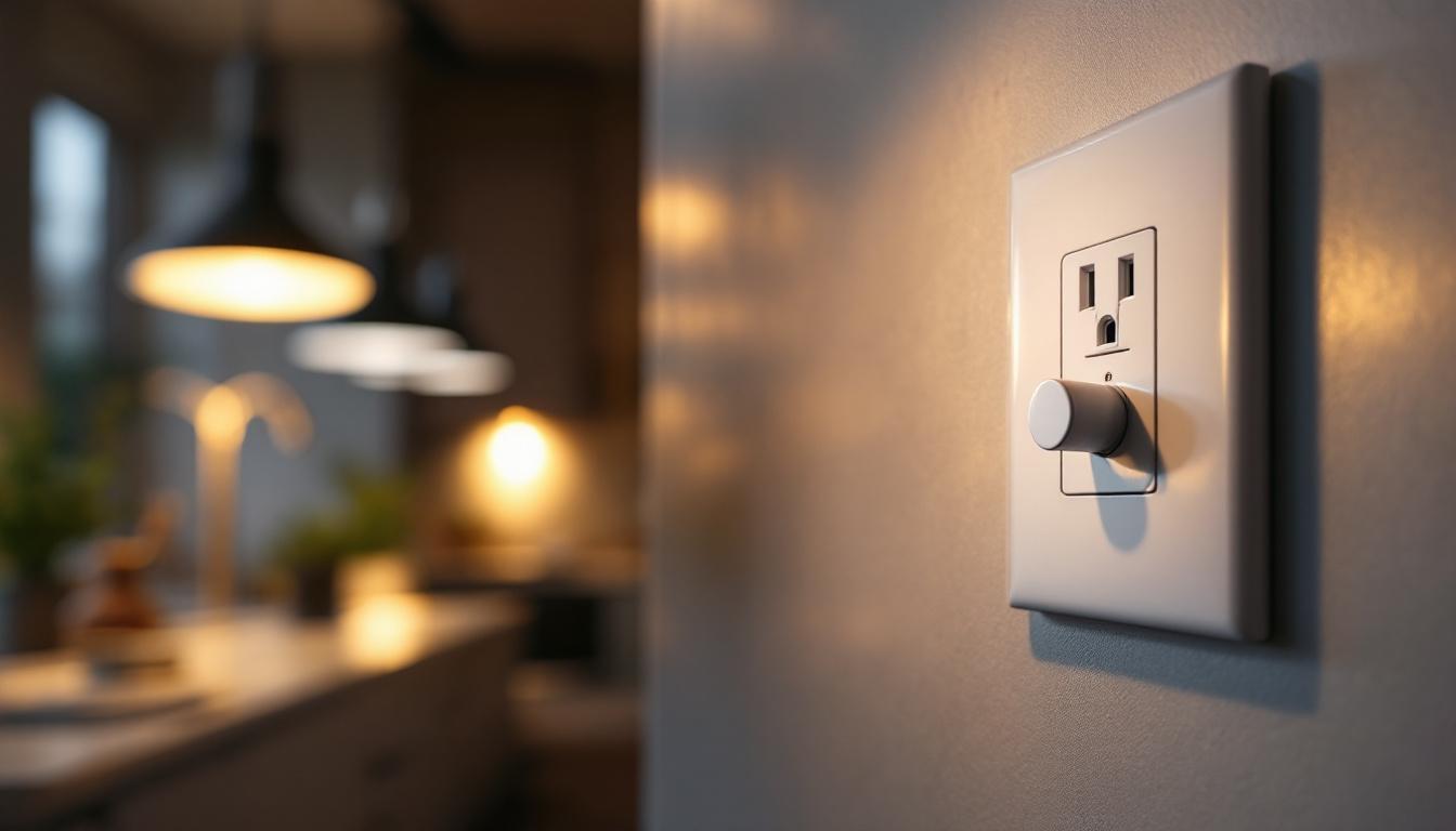 A photograph of a standard duplex receptacle installed in a well-lit room