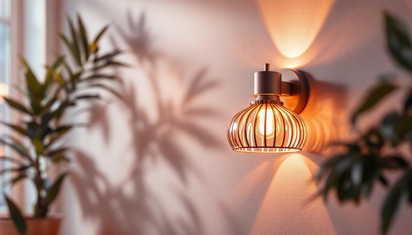 A photograph of a beautifully designed interior space featuring a stylish wall light fixture that highlights its unique design and functionality
