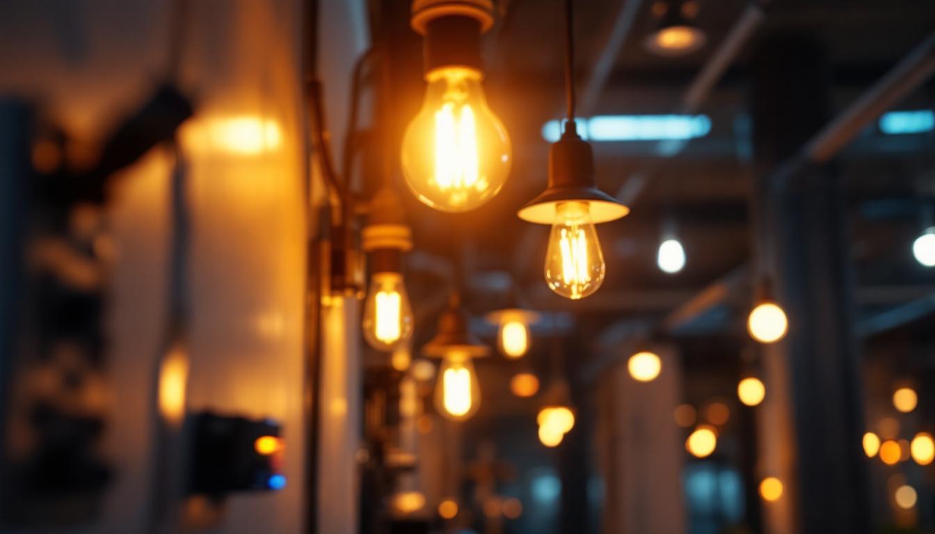 A photograph of a close-up of a modern led lighting installation in an industrial or residential setting