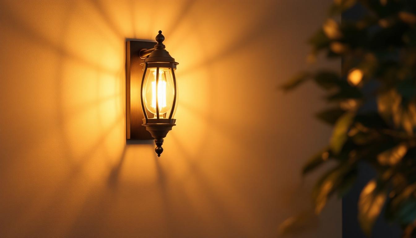 A photograph of a stylish 12v wall sconce light installed in a cozy
