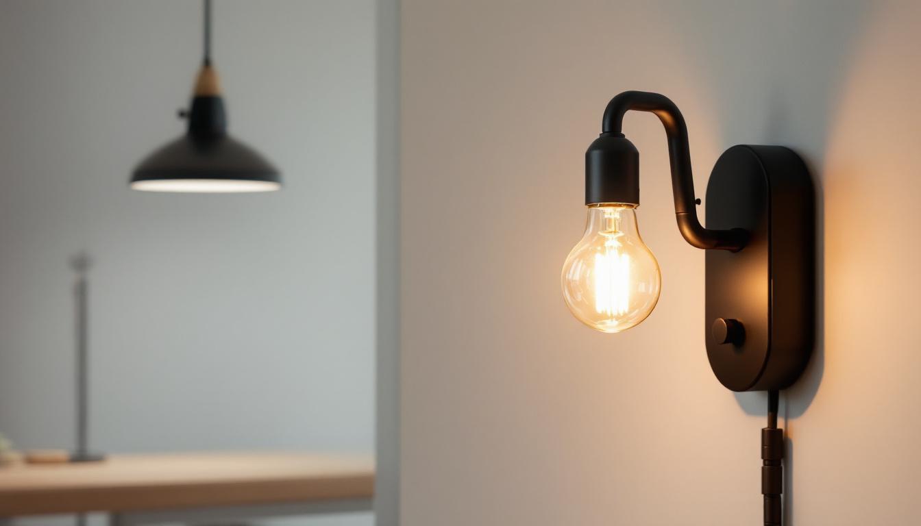 A photograph of a modern lighting design setup that showcases both led and incandescent light fixtures in a stylish interior