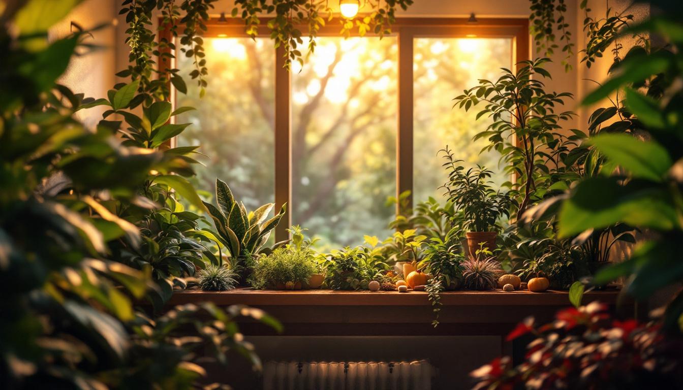 A photograph of a beautifully lit indoor botanical space