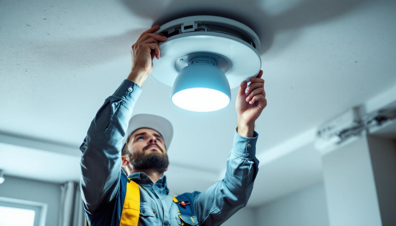 A photograph of a ceiling light fixture bracket being installed